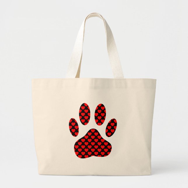 Dog Paw Print With Hearts Large Tote Bag (Front)
