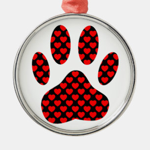 Dog Paw Print With Hearts Metal Ornament