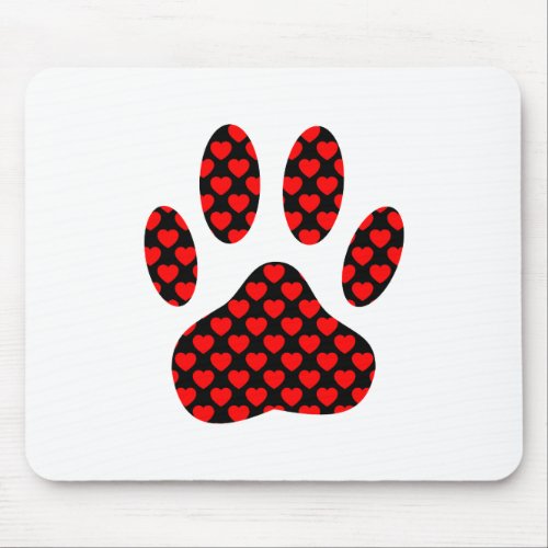 Dog Paw Print With Hearts Mouse Pad