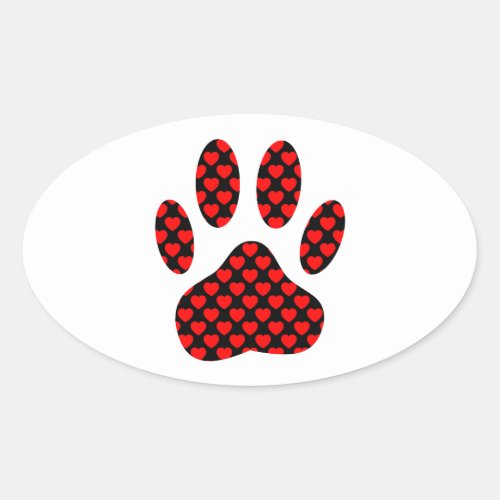 Dog Paw Print With Hearts Oval Sticker