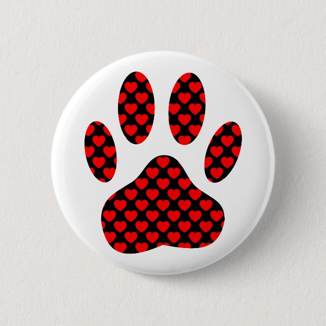 Dog Paw Print With Hearts Pinback Button (Front)