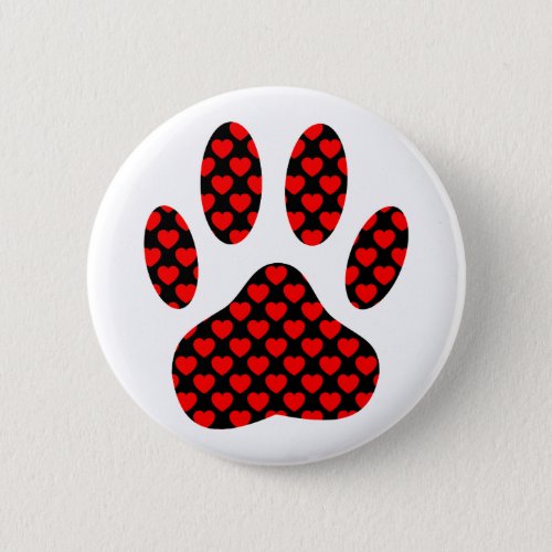 Dog Paw Print With Hearts Pinback Button