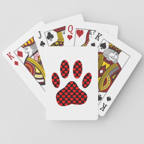 Dog Paw Print With Hearts Poker Cards