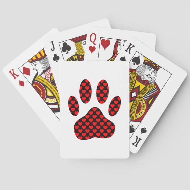 Dog Paw Print With Hearts Poker Cards (Back)