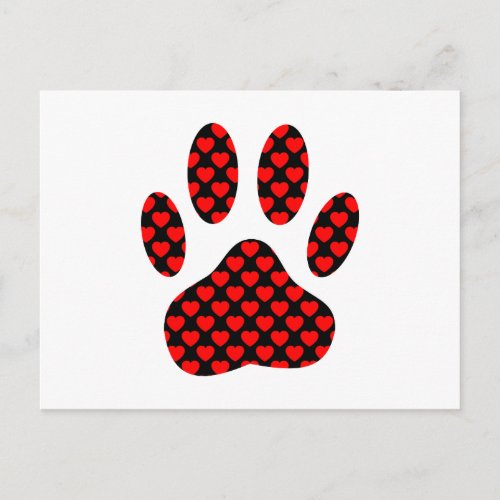 Dog Paw Print With Hearts Postcard