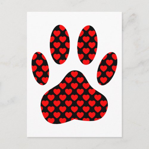 Dog Paw Print With Hearts Postcard