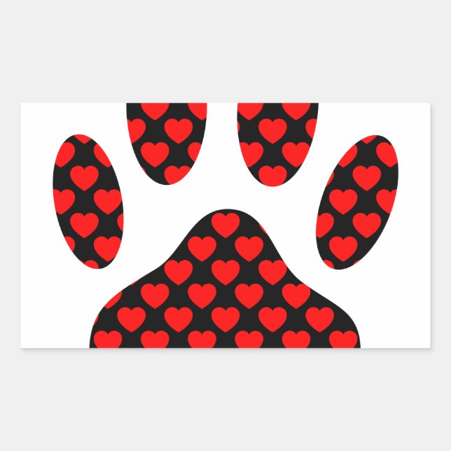 Dog Paw Print With Hearts Rectangular Sticker (Front)