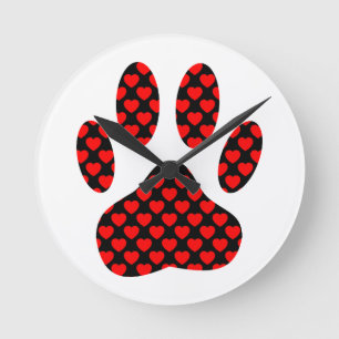 Dog Paw Print With Hearts Round Clock