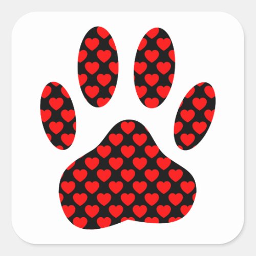 Dog Paw Print With Hearts Square Sticker