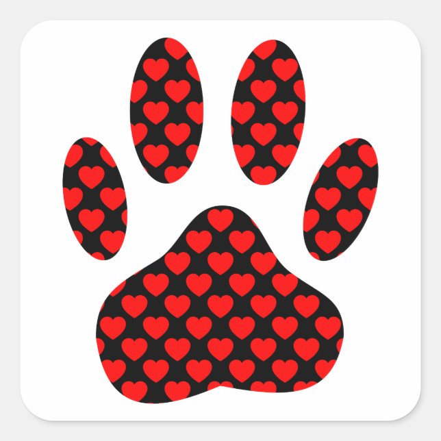 Dog Paw Print With Hearts Square Sticker (Front)