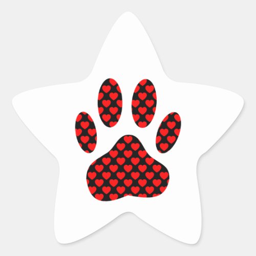 Dog Paw Print With Hearts Star Sticker