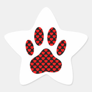 Dog Paw Print With Hearts Star Sticker
