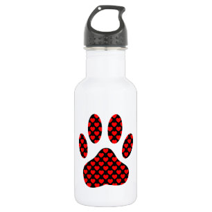 Dog Paw Print With Hearts Water Bottle