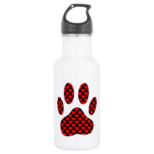 Dog Paw Print With Hearts Water Bottle