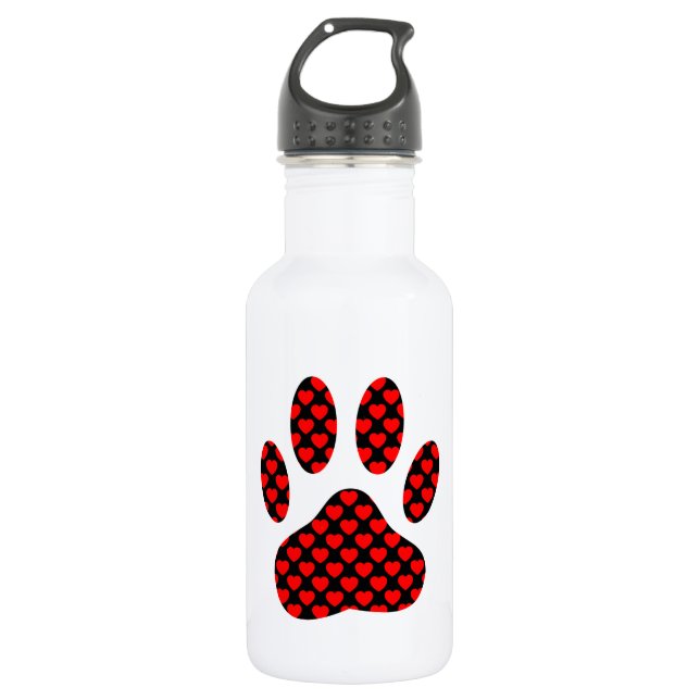 Dog Paw Print With Hearts Water Bottle (Front)