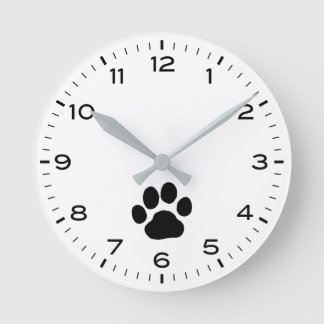 Dog Paw Print with Hours and Minutes Round Clock