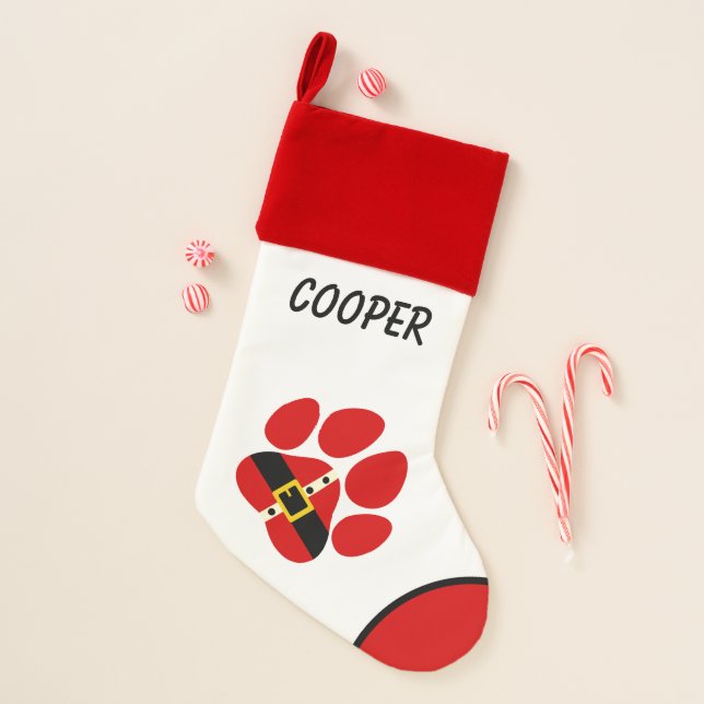 Dog Paw Print with Name Pet Christmas Stocking (Front)