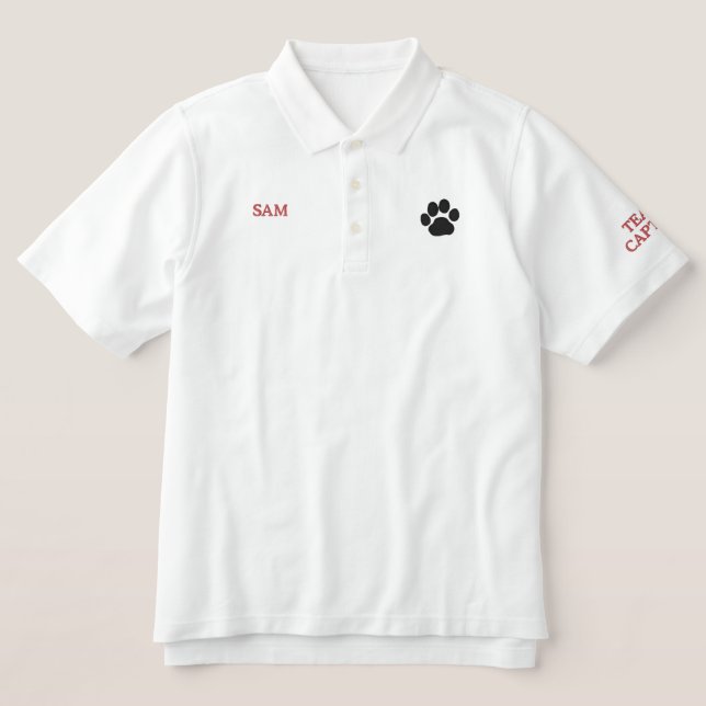 Dog Paw Print with Personalized Text Embroidered Polo Shirt (Design Front)