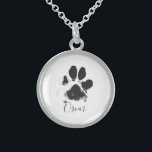 Dog Paw Print with Your Pet's Name - Black - Sterling Silver Necklace<br><div class="desc">Dog Paw Print with Your Pet's Name - Black -</div>