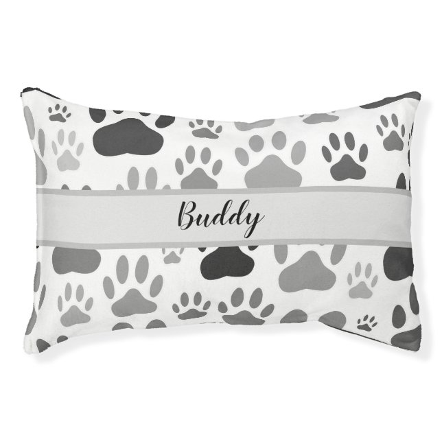 Dog Paw Prints All Over Custom Dog Name  Pet Bed (Front)