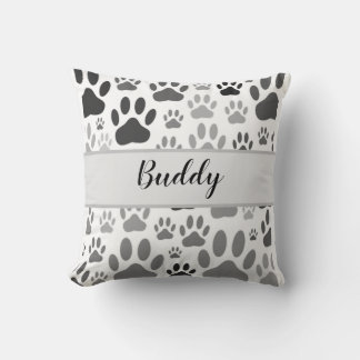 Dog Paw Prints All Over Custom Dog Name Throw Pillow