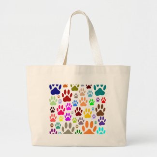 Dog Paw Prints All Over Large Tote Bag
