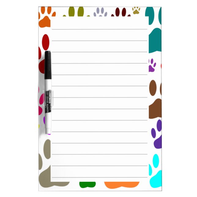 Dog Paw Prints All Over Lined Dry Erase Board (Front)