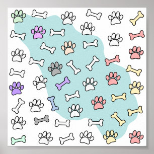Dog Paw Prints And Bones Art Pattern