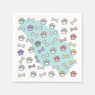 Dog Paw Prints And Bones Art Pattern Napkins