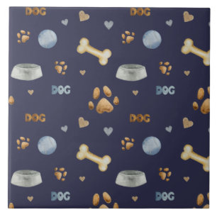 Dog Paw Prints and Bones Cute Ceramic Tile