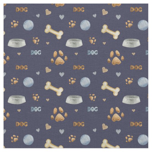 Dog Paw Prints and Bones Cute Fabric