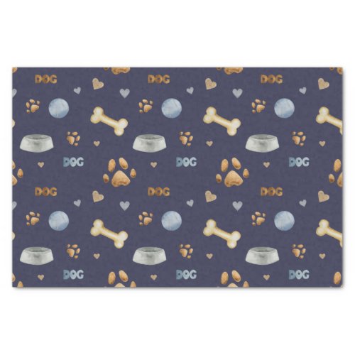 Dog Paw Prints and Bones Cute Tissue Paper