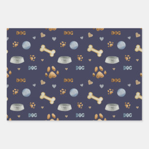 Dog Paw Prints and Bones Cute Wrapping Paper Sheets