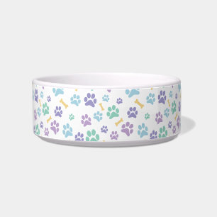 Dog Paw Prints and Bones Pastel Colors Bowl