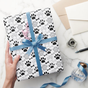 Dog Paw Prints and Bones Pattern Wrapping Paper
