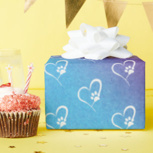 Dog Paw Prints and Heart Wrapping Paper
