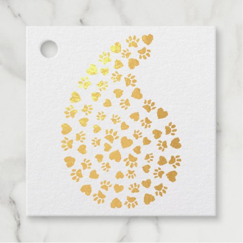 Dog Paw Prints And Hearts Paisley Pattern Foil Favor Tags