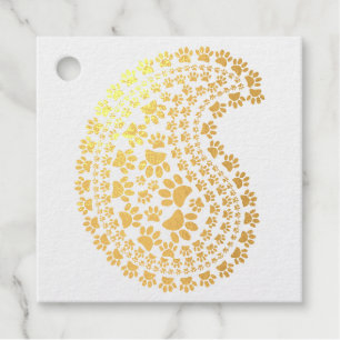 Dog Paw Prints And Hearts Paisley Pattern Foil Favor Tags