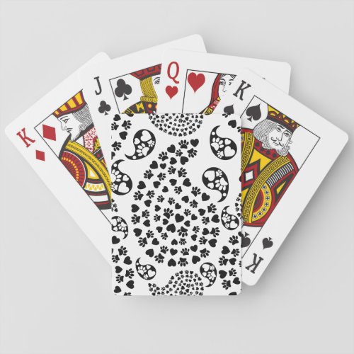 Dog Paw Prints And Hearts Paisley Pattern Poker Cards