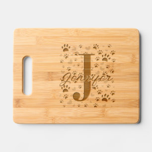Dog Paw Prints And Hearts Pattern Personalized Engraved Cutting Board