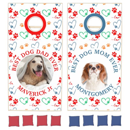 DOG PAW PRINTS and LOVE HEARTS Personalized Photo Cornhole Set