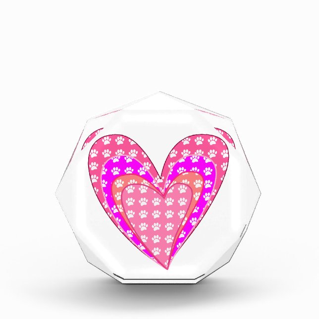 Dog Paw Prints And Pink Hearts Acrylic Award (Front)