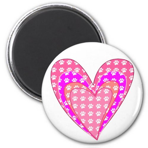 Dog Paw Prints And Pink Hearts Magnet