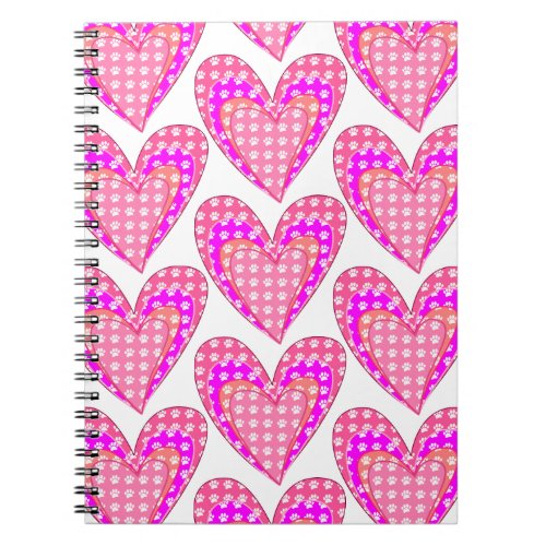 Dog Paw Prints And Pink Hearts Notebook