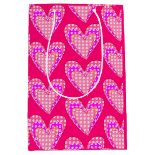 Dog Paw Prints And Pink Hearts Pattern Medium Gift Bag