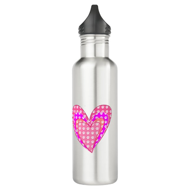 Dog Paw Prints And Pink Hearts Stainless Steel Water Bottle (Left)