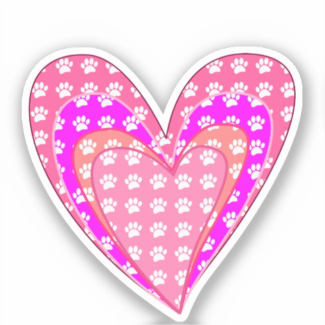 Dog Paw Prints And Pink Hearts Sticker (Front)