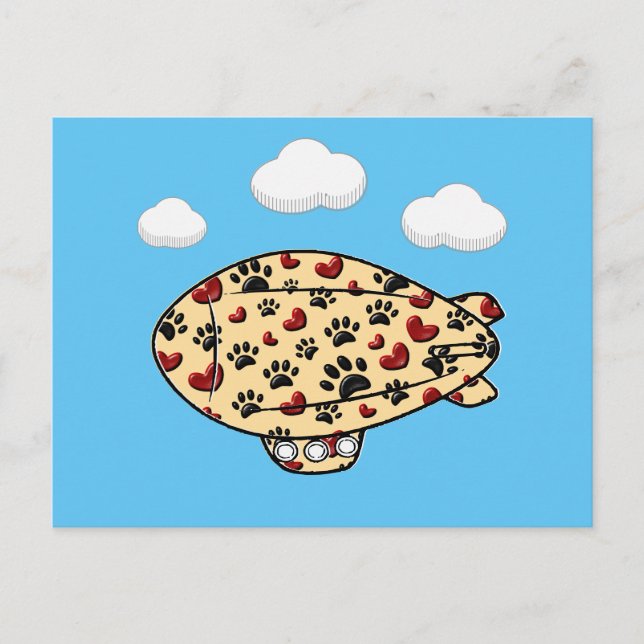 Dog Paw Prints And Red Hearts Custom Blimp Postcard (Front)