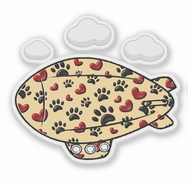Dog Paw Prints And Red Hearts Custom Blimp Sticker (Front)
