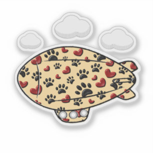 Dog Paw Prints And Red Hearts Custom Blimp Sticker